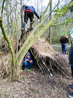 Echnaton-leerlingen bezig met Polderbushcraft